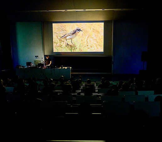 Ein Foto der Biodiversitätshow von Dominik Eulberg im großen Hörsaal